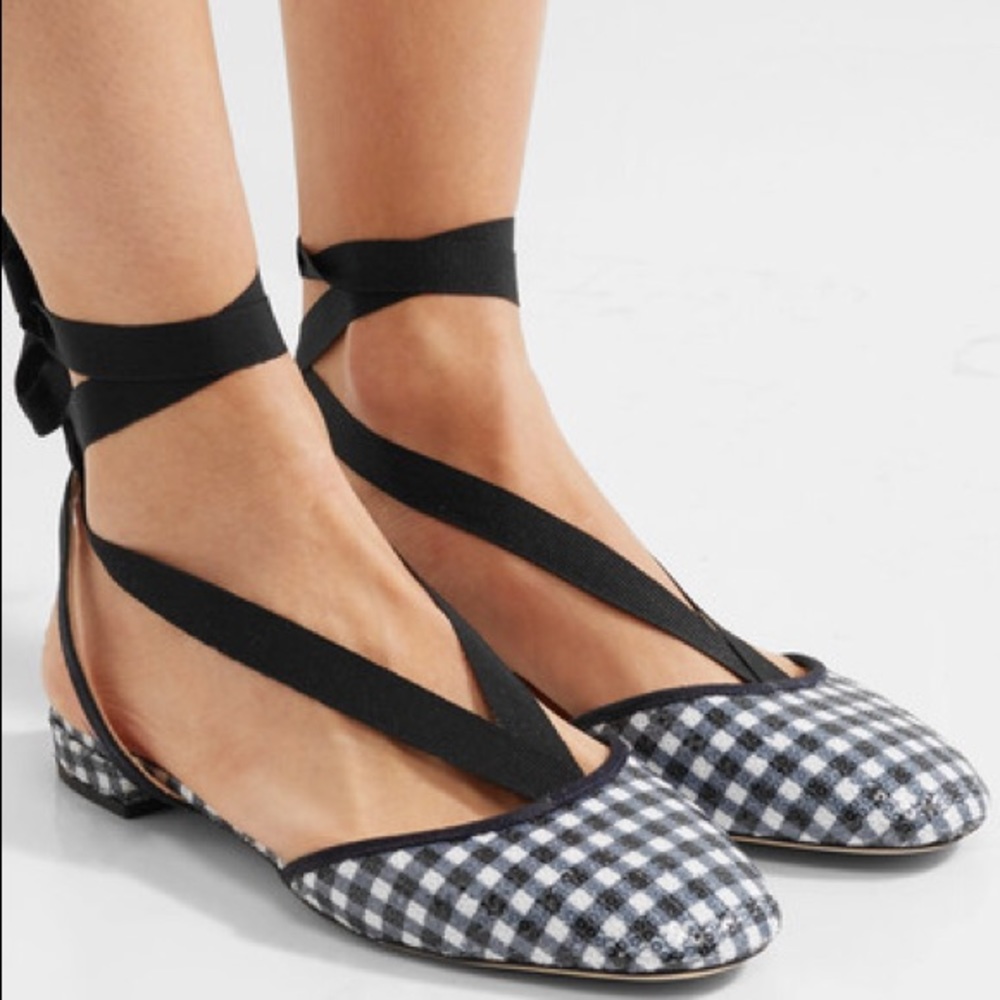 NWOT Jcrew gingham ankle wrap strap flats